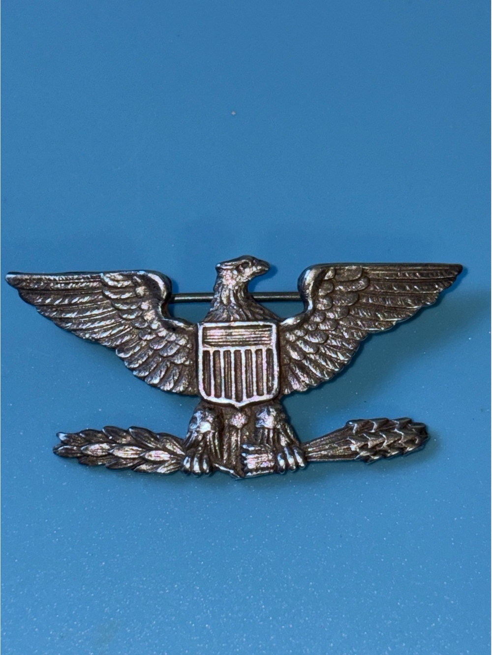 WWII Sterling Silver Army Colonel Rank War Eagle Shoulder Insignia Pin